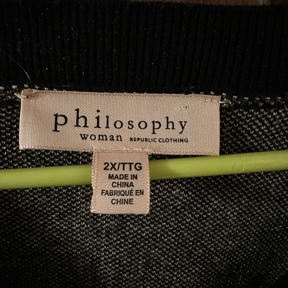 Black V-Neck Sweater with Gray Stripes - Picture 3 of 4